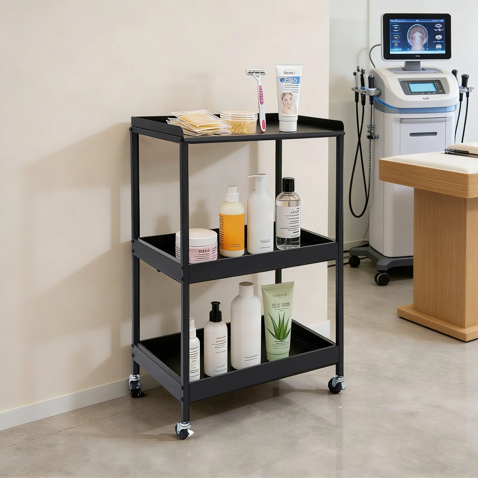

3 Tier Rolling Cart, Multifunctional Utility Cart, Tool Storage Trolley with 4 Locking Casters & 100 lbs Capacity for Home Salon
