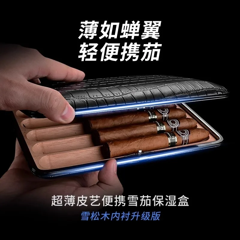 Cigar Box Lightweight Crocodile Leather Pattern Portable Cigar Moisturizing Box Leather Cover (Excluding Cigar Cigars)