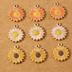 10pcs Cute Enamel Sunflower Charms Pendants for Necklace Bracelet Earrings DIY Jewelry Making Accessories Supplies