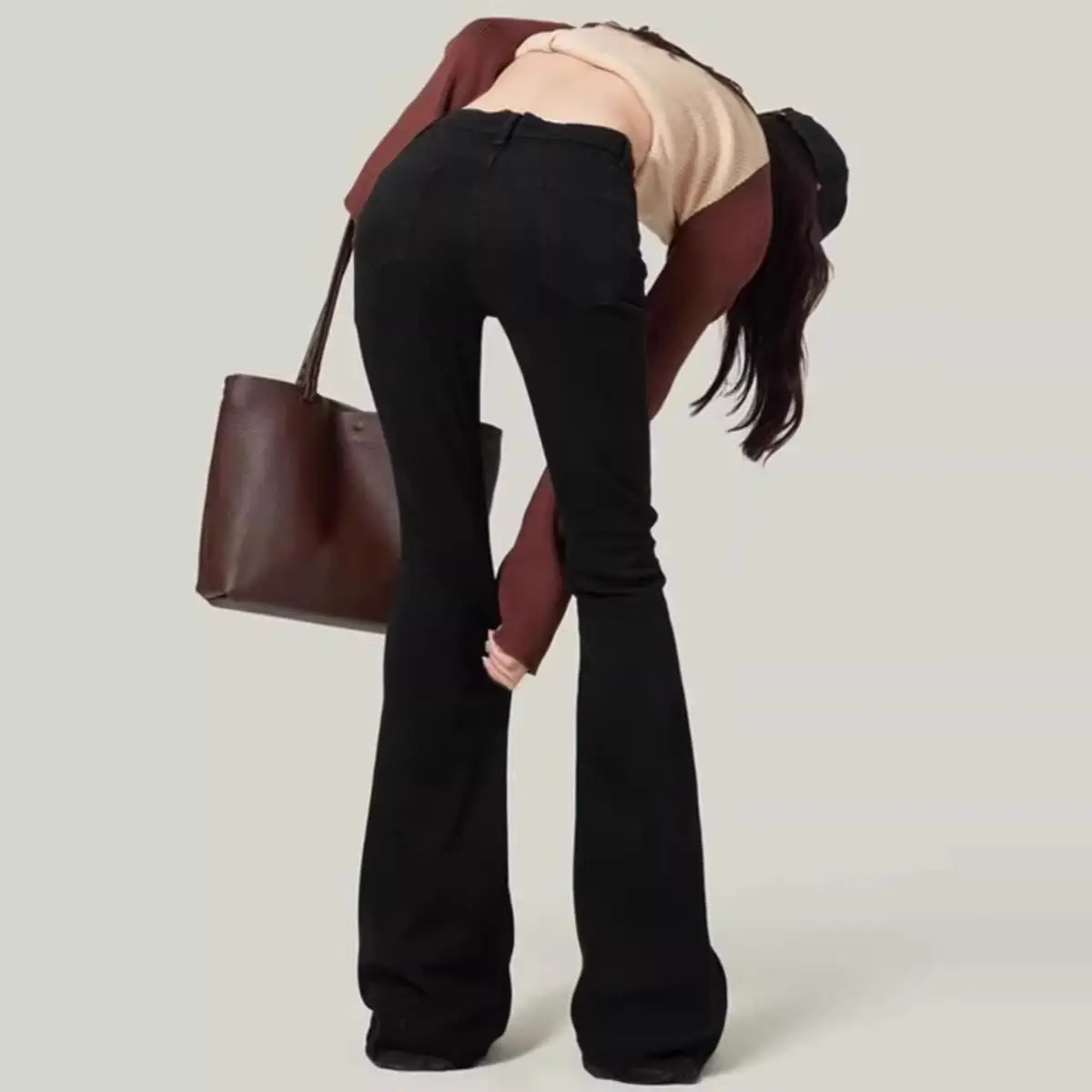 

High Waist Black Bell Bottom Denim Jeans Women's Spring Autumn New Style Elastic Micro Flared Trousers Design Sensation