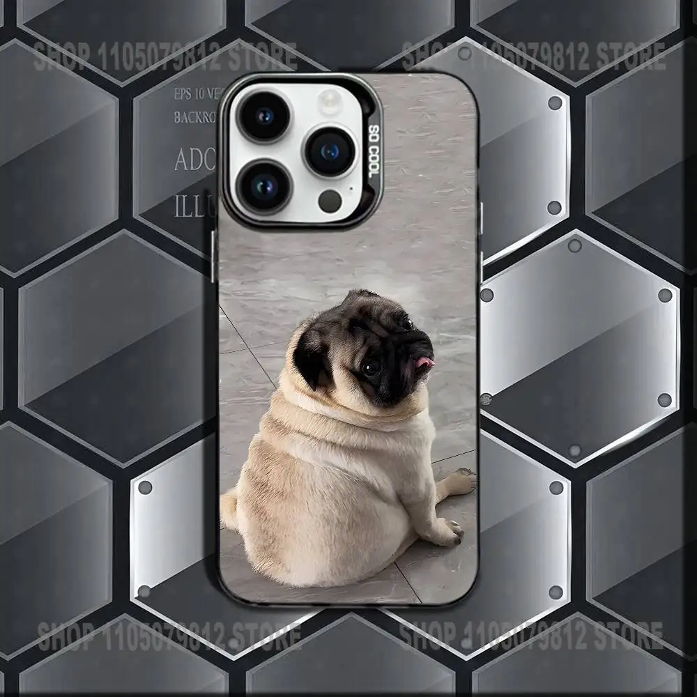 Bonita funda de teléfono Pug Dog para iPhone 17,16,15,14,13,12,11,X,Mini,Pro,E,MAX, funda negra mate a prueba de golpes