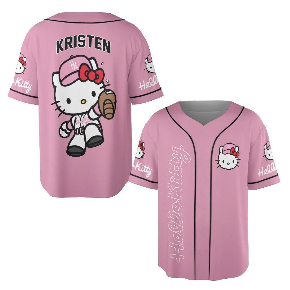 

Женская спортивная рубашка Hello Kitty с короткими рукавами, быстросохнущая дышащая новинка лета 2025, бейсбольная рубашка, футболка