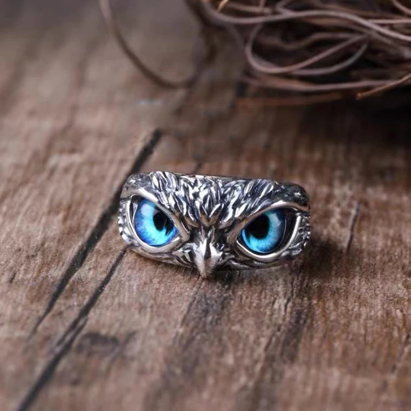 Vintage Owl Ring Man and Women Blue Red Eyes Versatile Argent Adjustable Creativering Lovers Engagement Wedding Rings Gifts