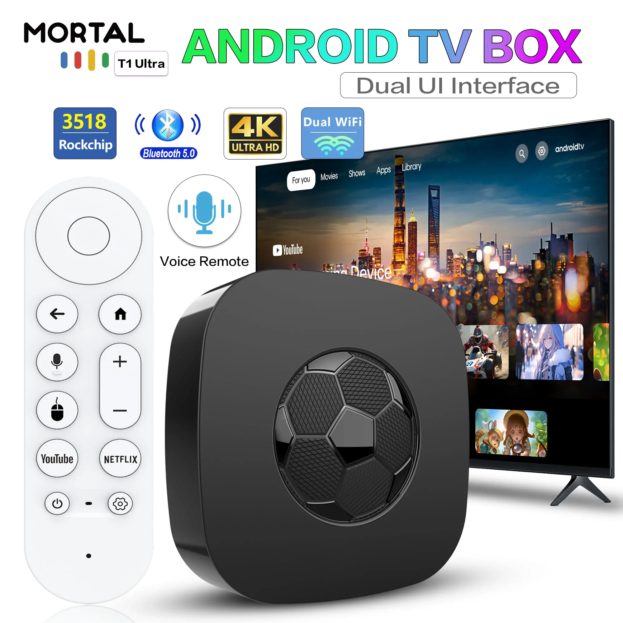 T1 Ultra Smart Android TV Box 4K HD Dual Band Wifi 2.4G/5.8G Bluetooth 5.0 Quad Core High Speed Running Media Player Set Top Box