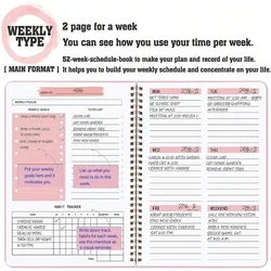 Cuaderno planificador semanal A5 2024 para Agenda en espiral de 52 semanas, horarios diarios para estudiantes, diario, papelería, suministros escolares de oficina