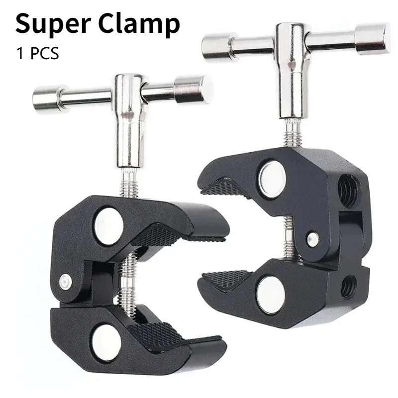 1Pcs Magic Arm Clip Multi Functional Ballhead Clamp Double Ball Adapter Shoe Mount Adapte for Monitor Led Light Video 1/4