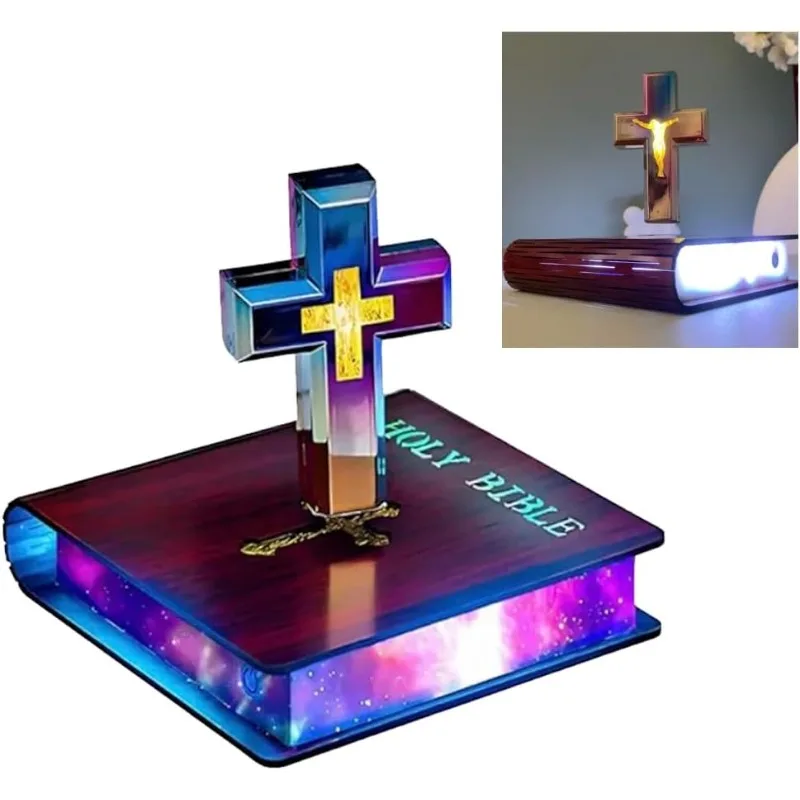 Levitating Cross Lamp Floating Jesus & Bible Night Light Magnetic Levitation Cross Ornament Glowing Cross Light Home Desk Gift