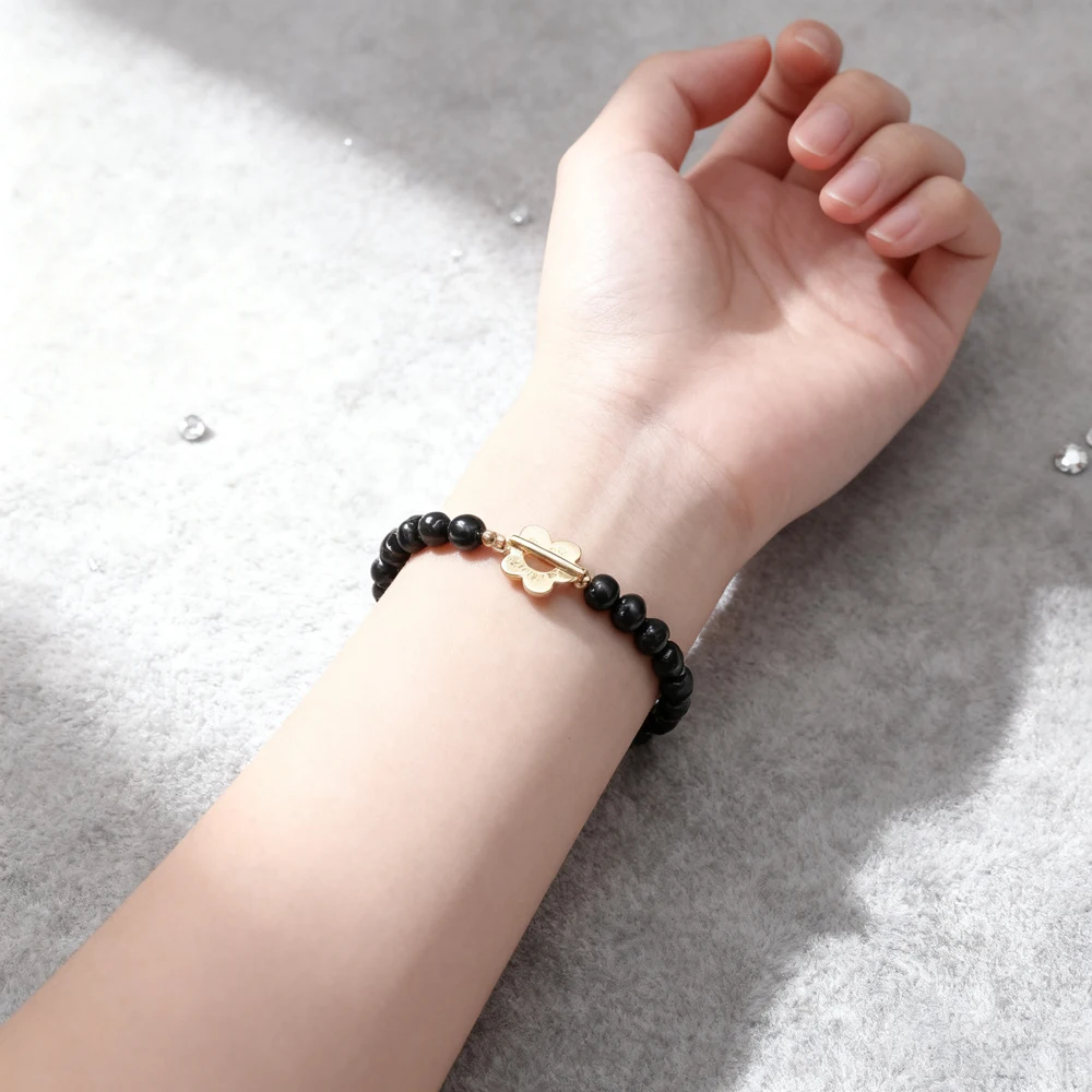 Hengsheng 5-6mm Black Color Baroque Freshwater Pearl Bracelet for Women Flower Buckle 16cm 18cm 20cm Pearl Bracelet Jewelry Gift