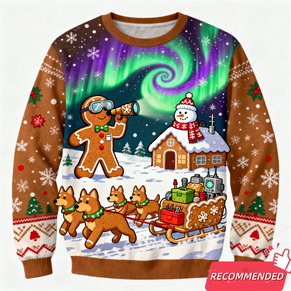 Lustiger Lebkuchenmann Hässlicher Weihnachtspullover Cartoon Anime Damen Herren Pullover Y2k Top 2025, neue Mode Weihnachten Sweatshirt Trainingsanzug