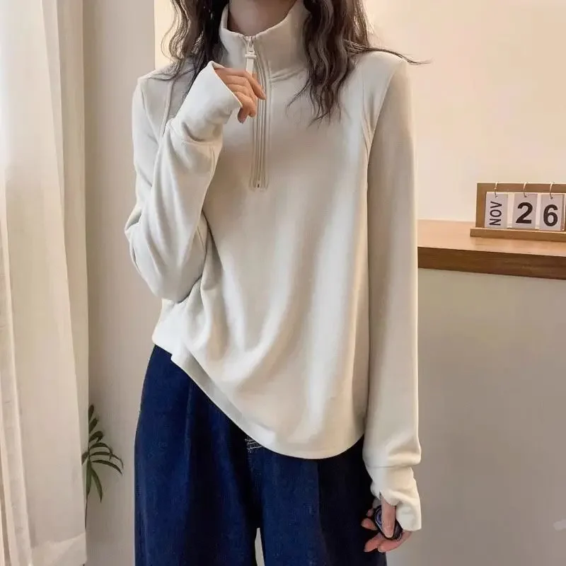 

Женская осенне-зимняя модная универсальная толстовка на молнии из материала высшего качества, элегантная уличная одежда, повседневная толстовка с высоким воротником