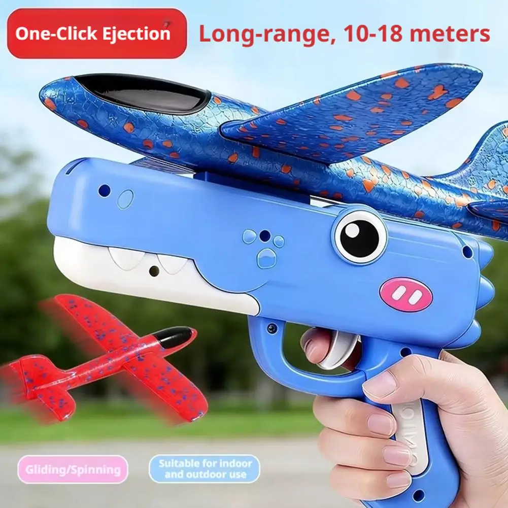 Catapult Plane Toy Gun Foam Airplane Launcher 10-18M Range 2 Flight Modes Glider Outdoor Sport Toy for Kids Boys Girls Gift