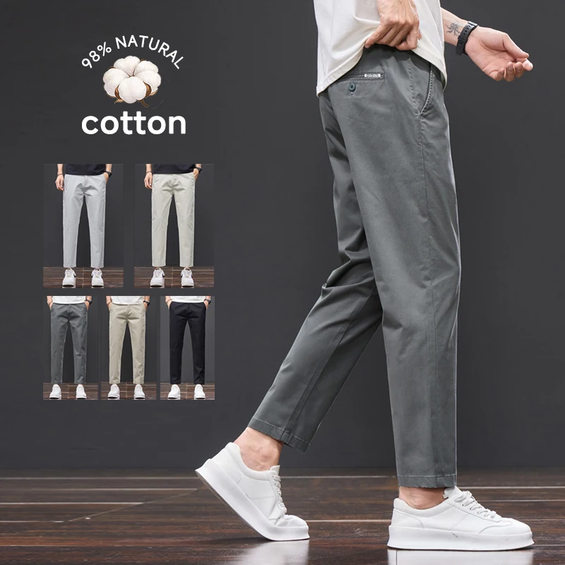 Markenkleidung Frühling Sommer 98% Baumwolle Herren Freizeithose Knöchellange Hose Business Slim Fit Korea Arbeitshose für Männer