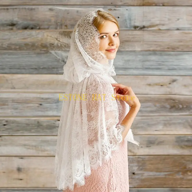 

49MF женская прозрачная шаль с кружевной отделкой для свадьбы, церкви, лета, путешествий, крутая дышащая шаль с капюшоном, для