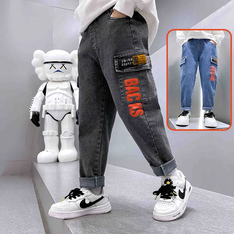 4-14 Years Old Boy Jeans Children's Spring Autumn Pants 2023 New Casual Trousers Outdoor All-Matching Tide Boutique Kids Clothes