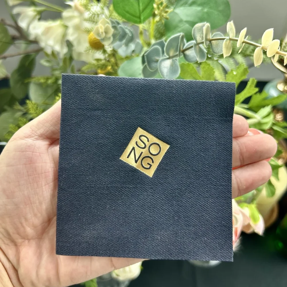 

Custom Hotel Wedding Napkins with Custom Logos for Breakfast Nooks Tapas Bars Luxury Suites Dessert Buffet Stations