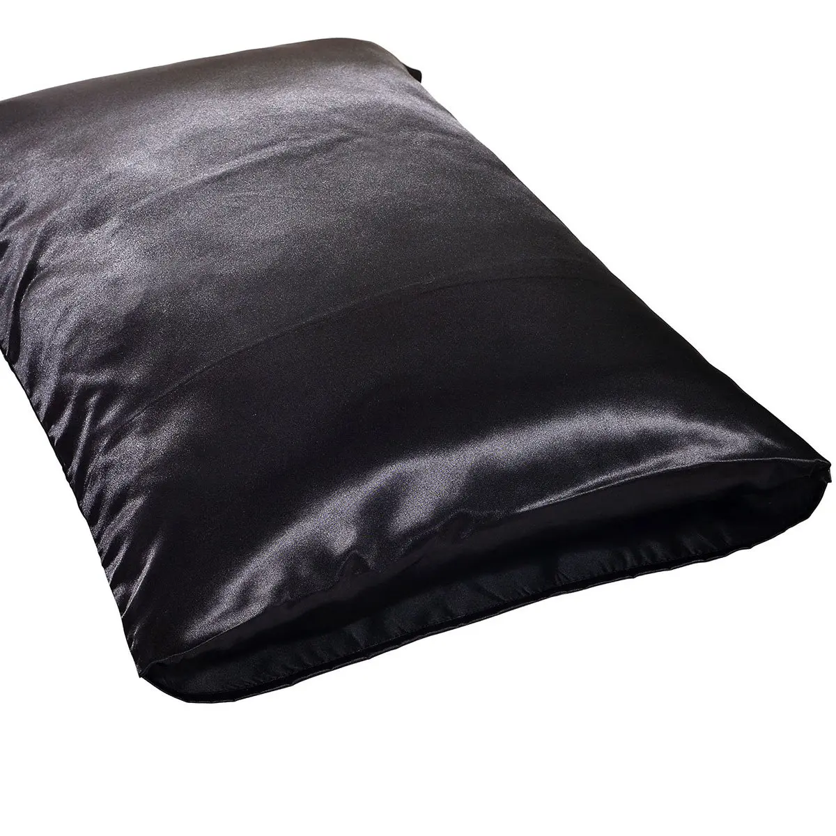 1Pair Silky Satin Pillow Covers 51x76cm Black Smooth Pillowcases Wrinkle Resistant Hair Skin Care Comfortable Sleep