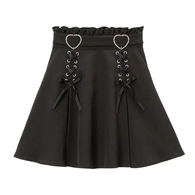 Japanese Lolita Black Skirts Women New RHigh Waist A-line Pleated Skirt Female Mini Skirt Culottes Y2K Punk Skirt Work Clothes