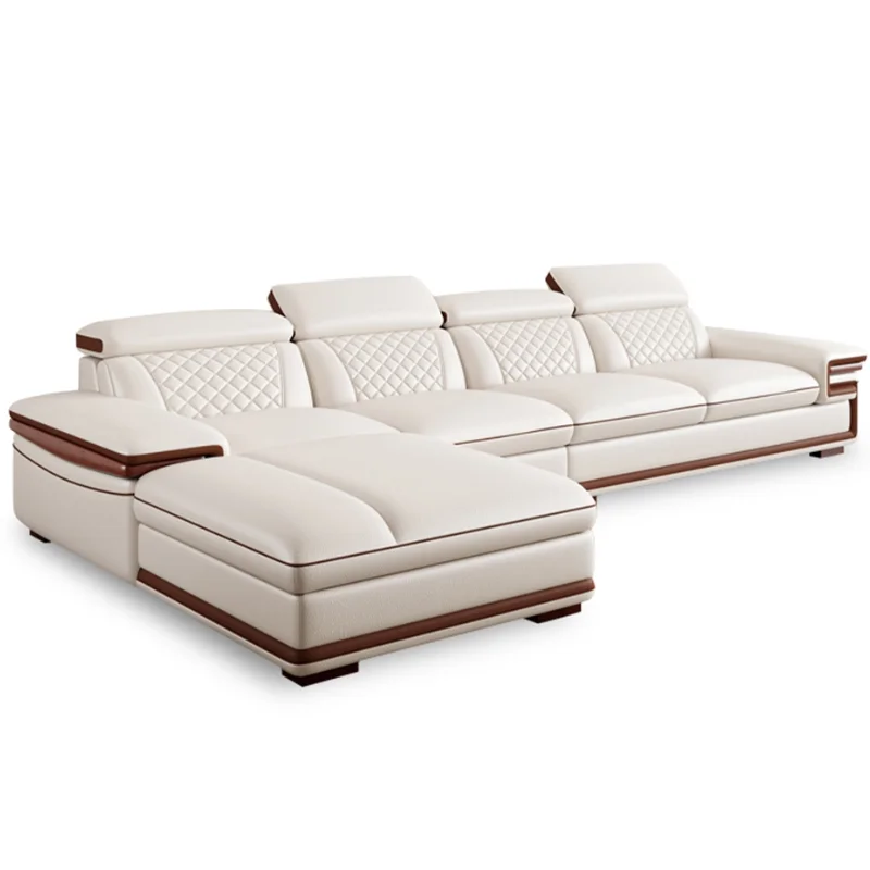 Premium Italian Genuine Leather Sofa Set for Living Room with Adjustable Headrests, Bluetooth Speaker, Wireless Charge