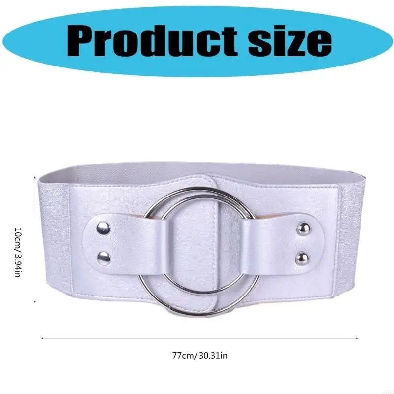 حزام خصر عريض فاخر وحزام مطاطي قابل للتعديل يتميز بتفاصيل دائرة معدنية لحفلات السهرة وحفلات الزفاف #6