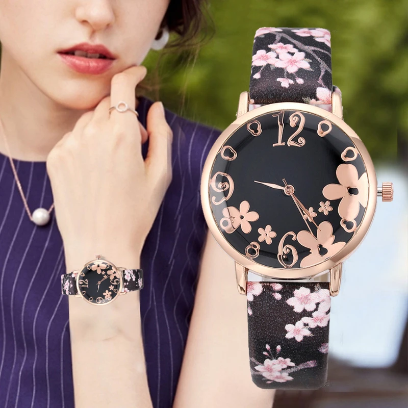 Colorful Flowers Women\'s Watches Printed Belt Quartz Wristwatches for Girls Ladies Watches Casual Clock Gift Relogios Feminino