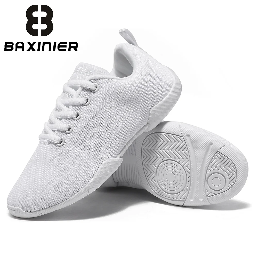 BAXINIER Girls White Dance Sneakers Kids Cheer Tennis Training Shoes Youth Competition Lightweight Cushioned Support