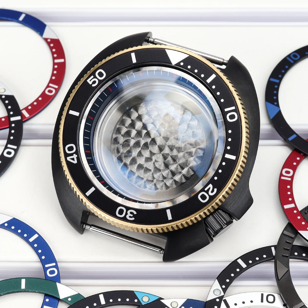 Uhrengehäuse 44mm Diver Schwarz Gold Montage-Uhrenteile AR Saphir für NH35 NH36 6105 Turtle Abalone mit Zifferblattring 4.1 Uhr – Detail 4