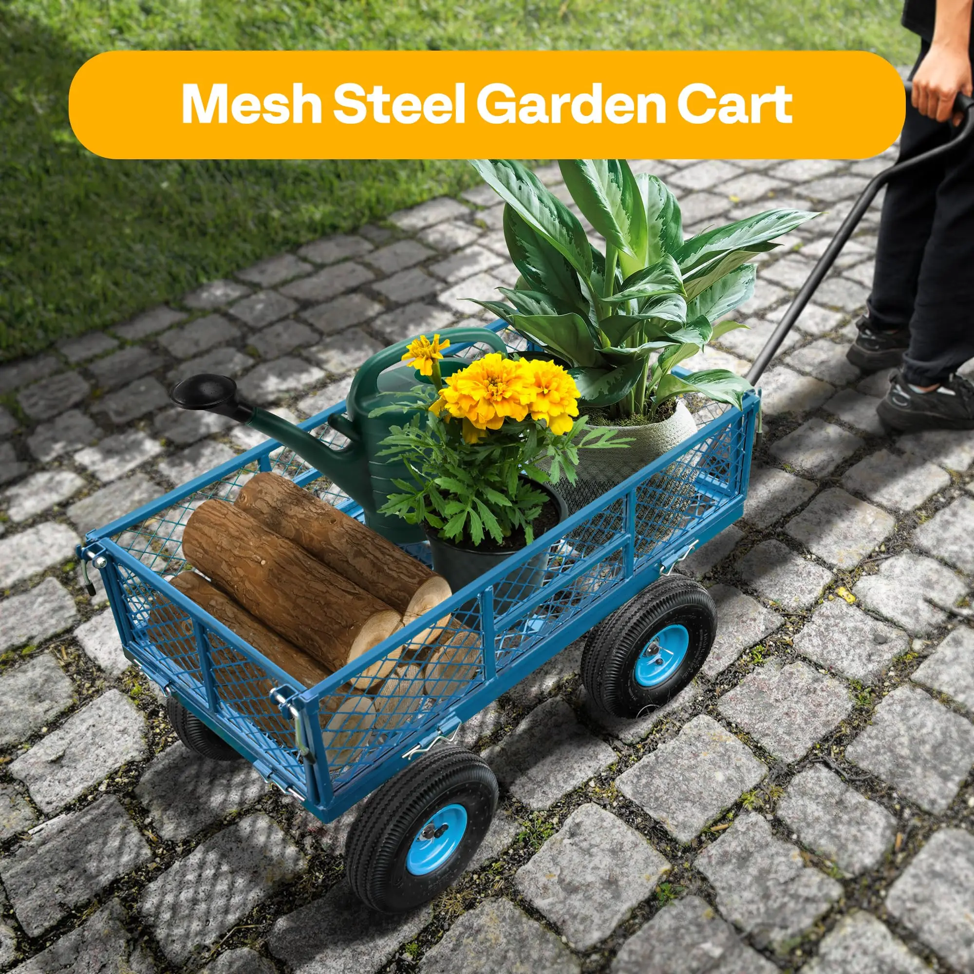 Heavy Duty 880 Lbs 4.5 Cu Ft Mesh Steel Garden Cart Utility Wagon
