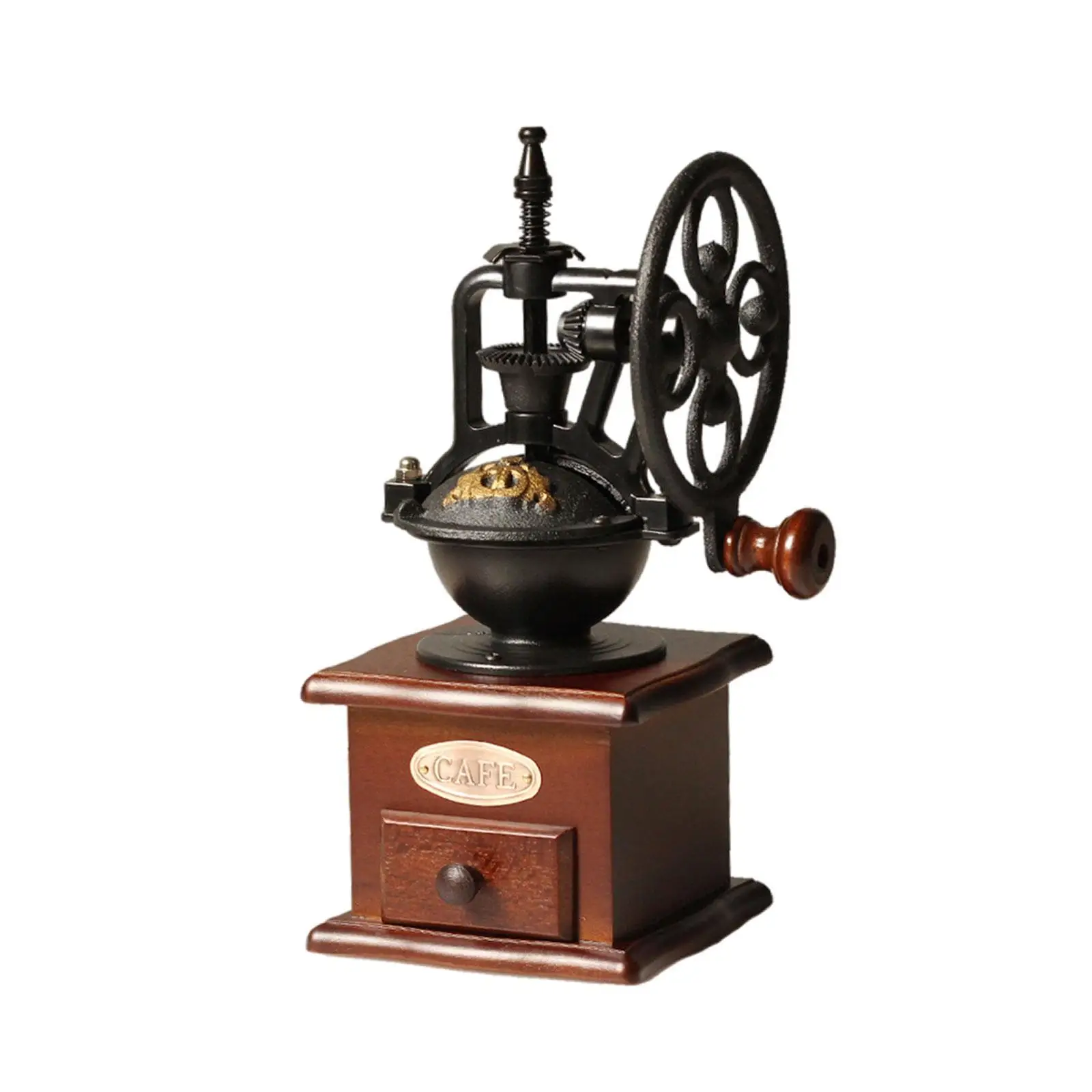 Hand Crank Coffee Grinder Retro Wooden Body Burr Mill with Drawer for Fresh Ground Beans Kitchen Tool