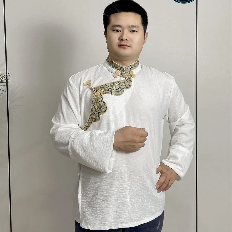 

Himalayan Qinghai-Tibet Plateau People Wear Tibetan Clothing Men Ethnic Cotton Linen Shirt Guozhuang Skirt Top Man Coat
