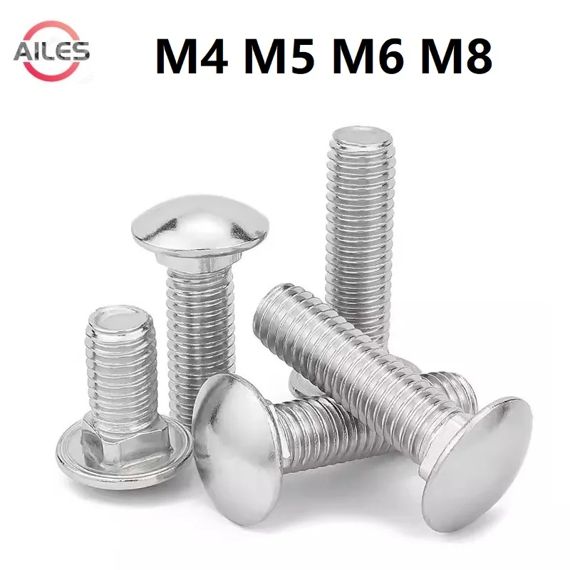 M4 M5 M6 M8 304 Stainless Steel DIN603 Carriage Bolts Truss Round Head Square Neck Coach Screw for Shelf Desk Furniture Bolts