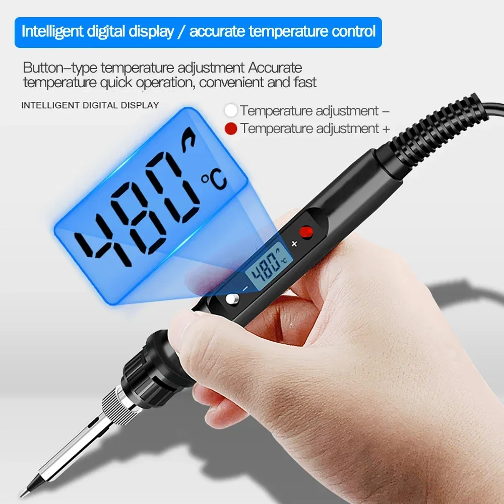 80W Electric Soldering Iron Kit Adjustable Temperature LCD Solder Ceramic Heater Soldering Tips Tweezers Solder Welding Tool Kit