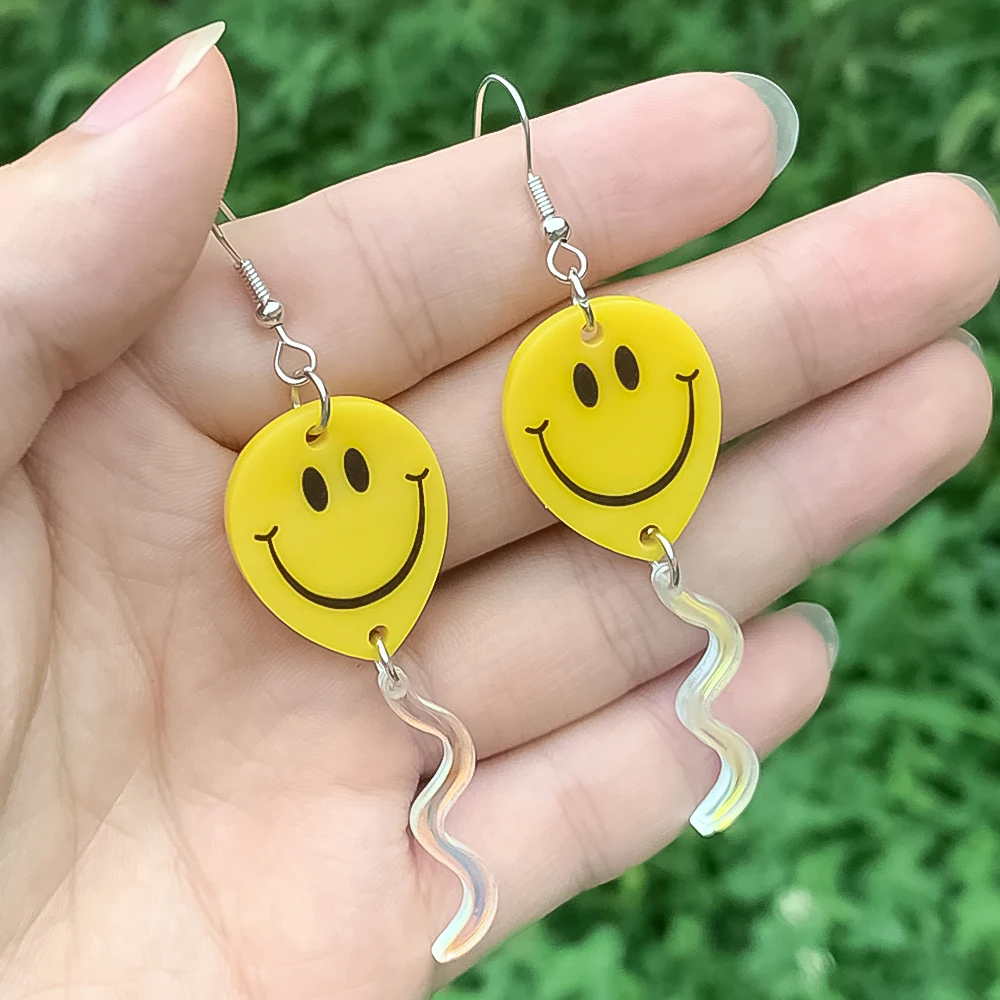 Cute Happy Face Balloon Earrings Funny Creative Balloon Acrylic Dangle Earrings for Women Jewelry Gift Party