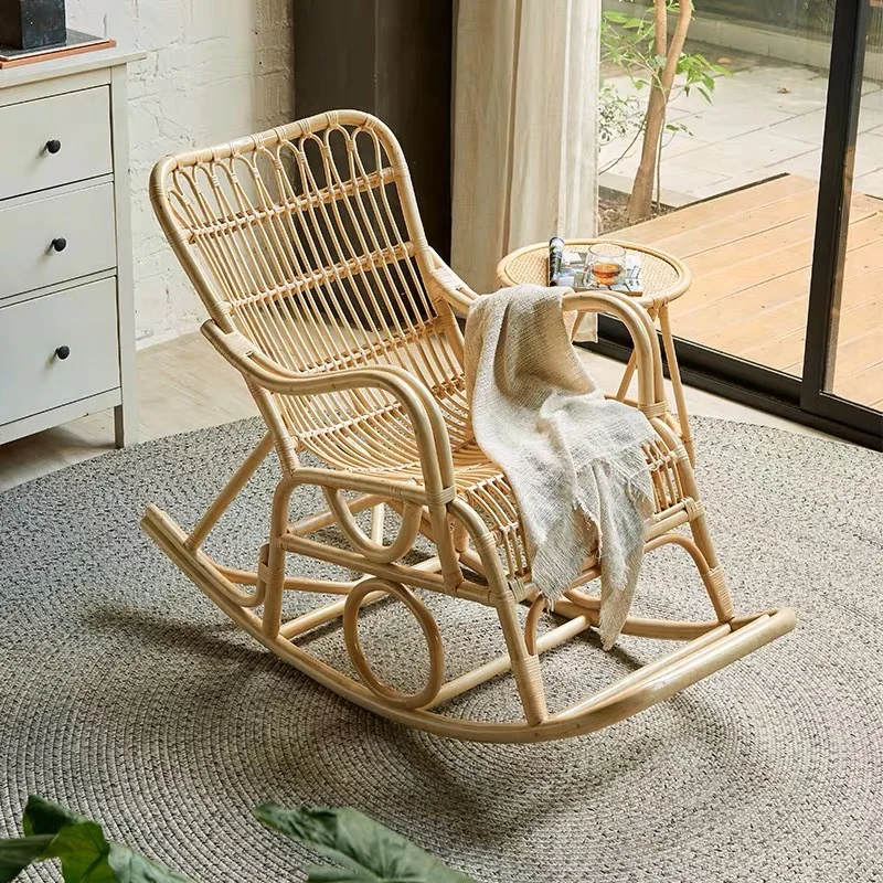 Natural rattan rocking chair Nordic home leisure balcony rocking chair adult net celebrity lazy sofa chair