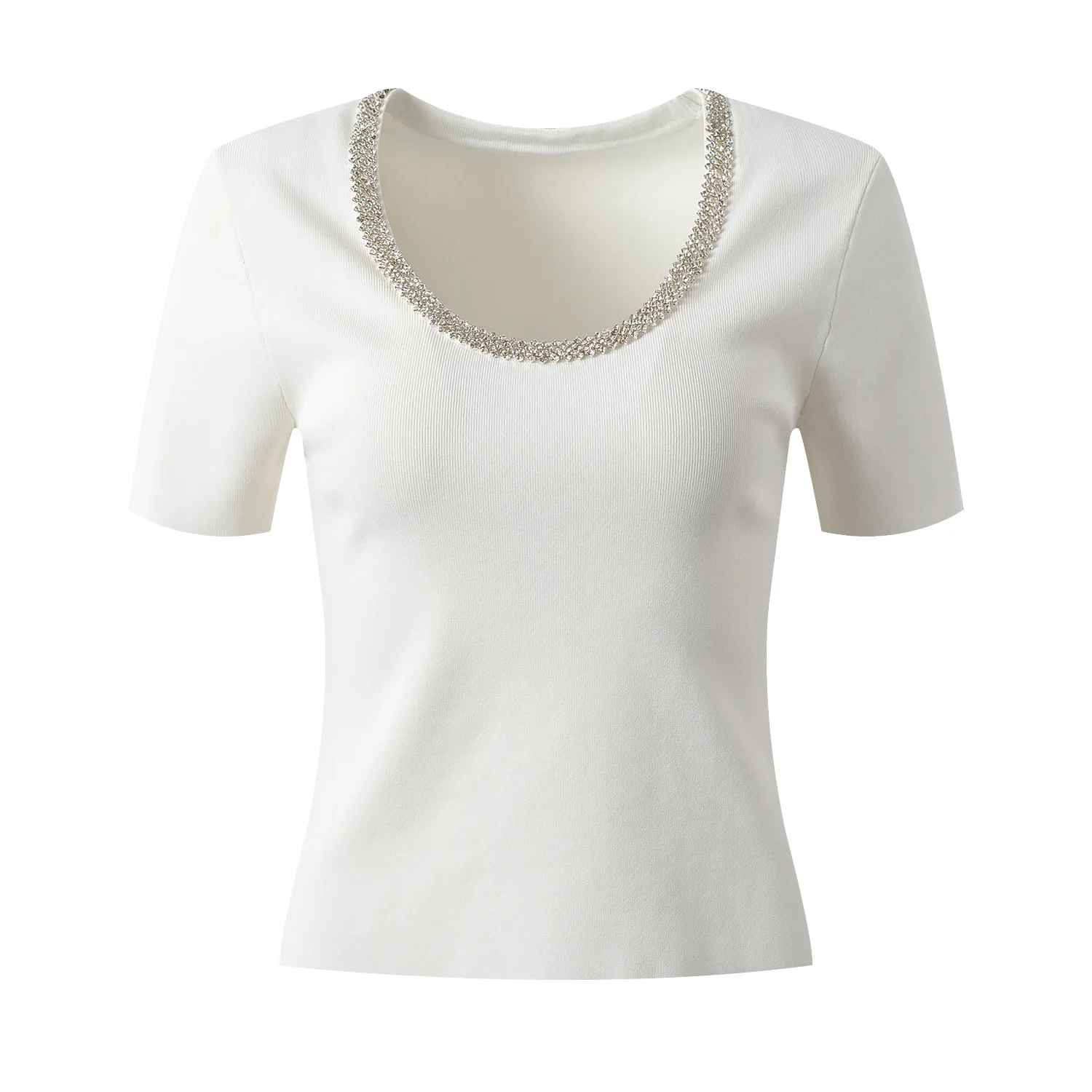 

Ele European Sle ort Sve Трикотажная футболка женская Slim Fit с ромбовидным воротником Топ весна-лето Дизайн Faionable Vers...