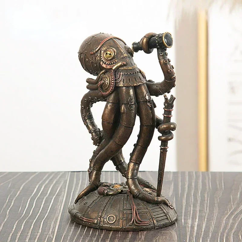 Resin Steampunk Mechanical Traveler Octopus Collectible Figurines Interior Giant Kraken Marauder Home Living Room Decoration