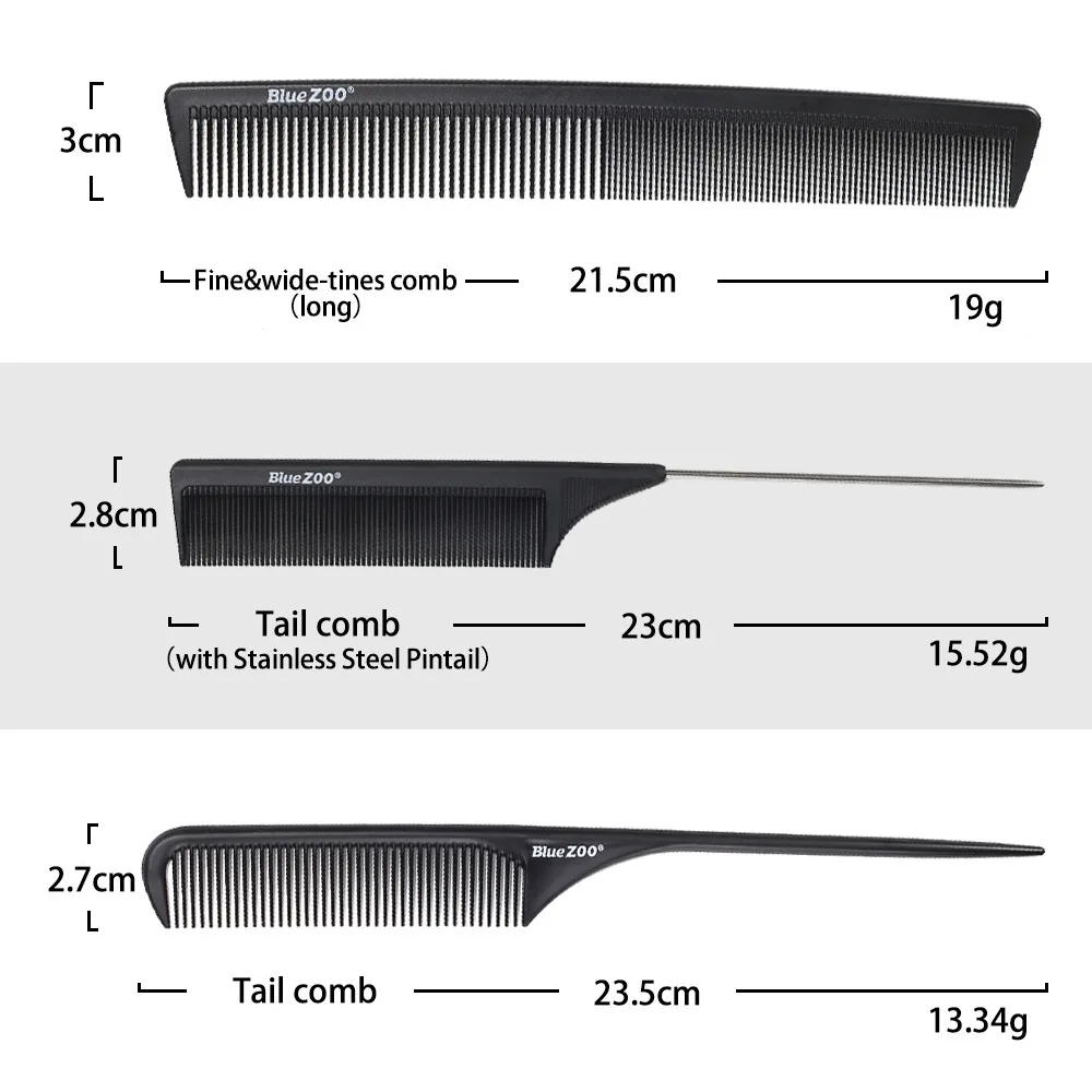 3 Stuks Koolstofvezel Haarkam Hittebestendige Antistatische Kam Professionele Kappersgereedschap Kapper Kam Hairstylist Tool