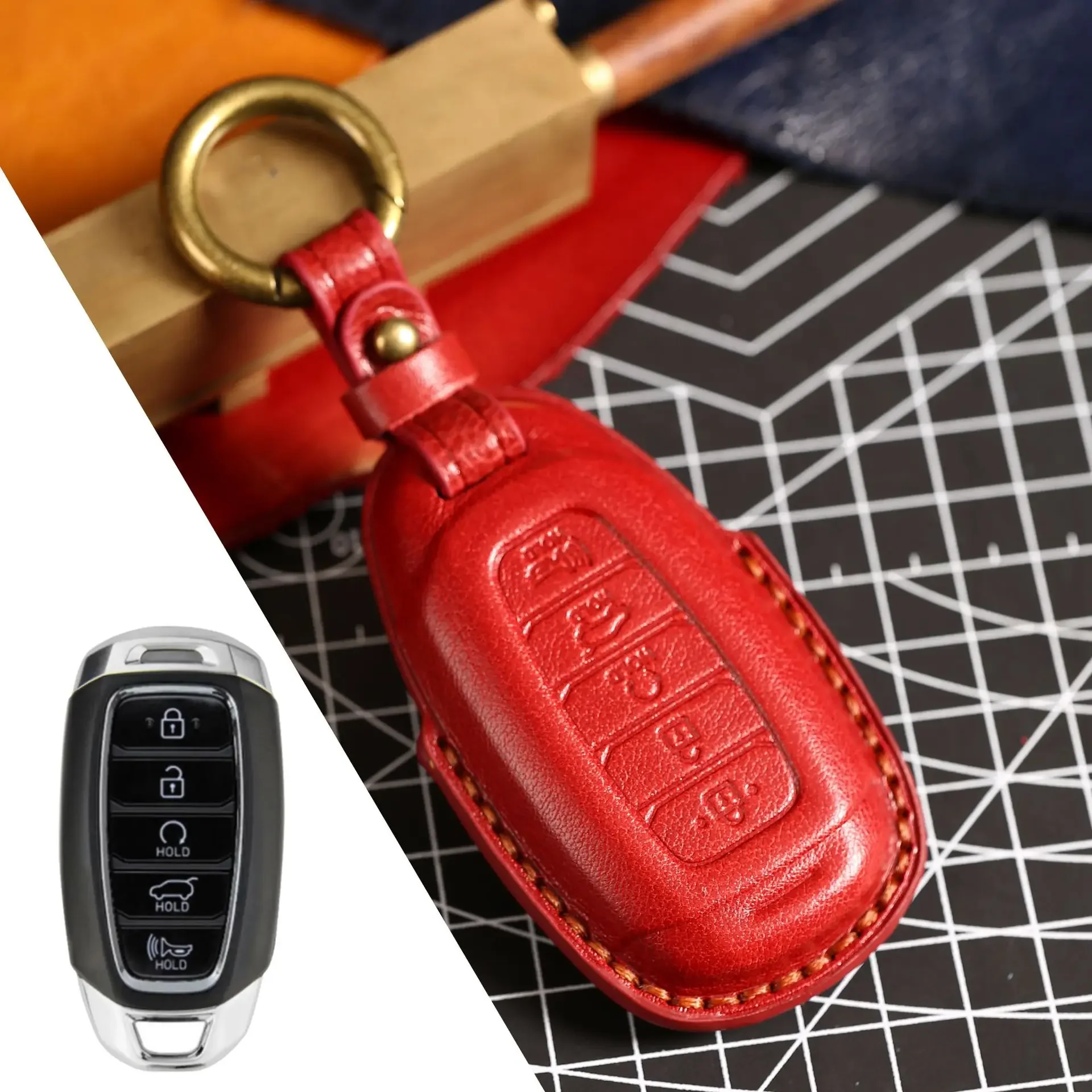 

1pc Leather Car Remote Key Case Cover For Hyundai I30 Ix25 Elantra KONA Solaris Azera Grandeur Ig TM Accent Santa Fe Palisade