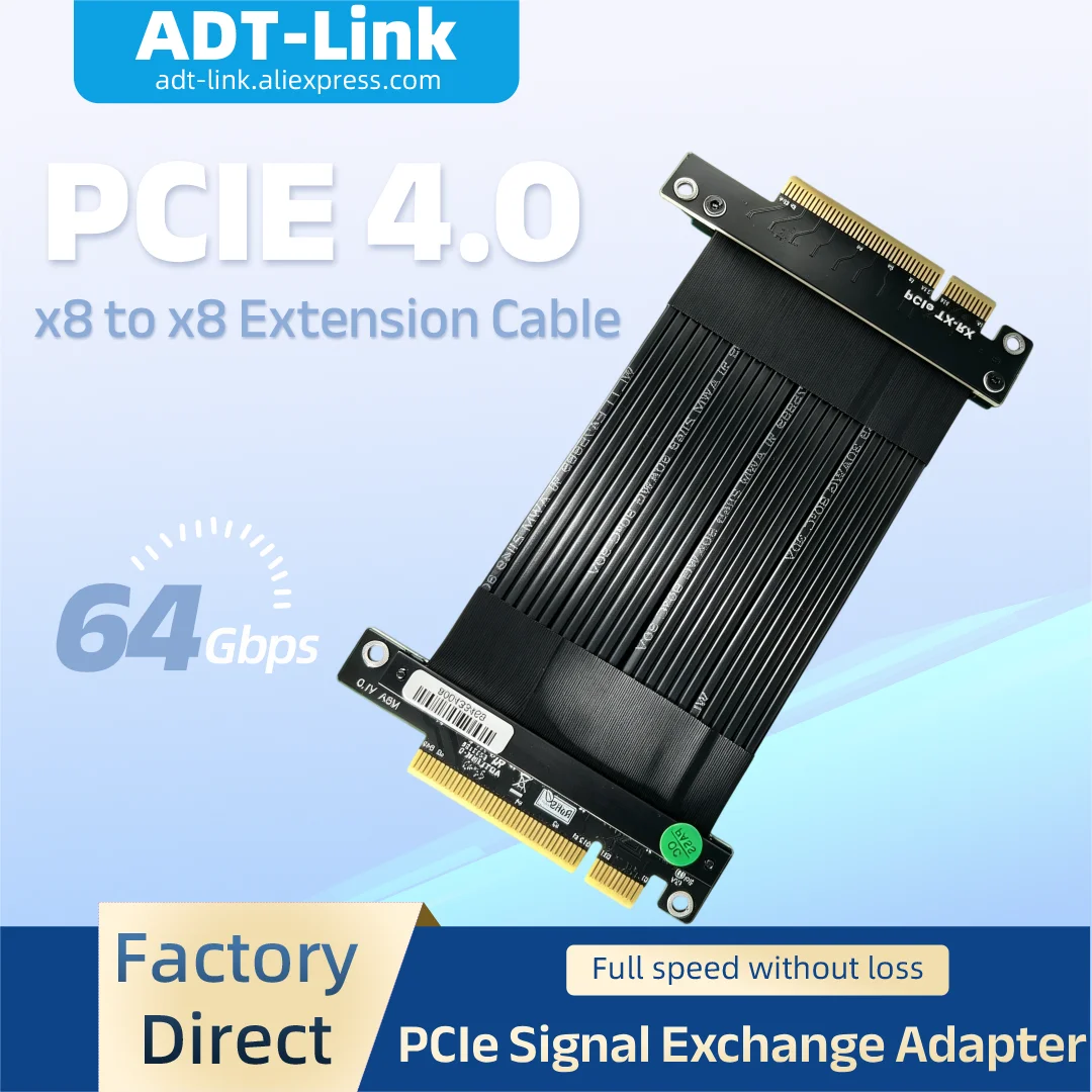 ADT-Link 64Gbps PCIe 4.0 x8 to x8 Extension Cable Male-to-Male Female-to-Female PCIe Signal Exchange Adapter for Graphic Card