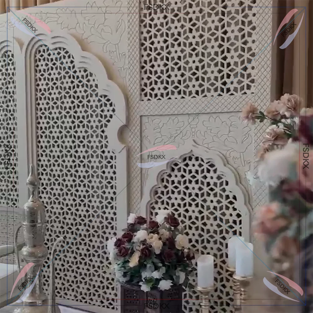 Factory Customized Wedding Stage 3D effect Carved Hollow Pvc Panel Background White Acrylic Backdrop