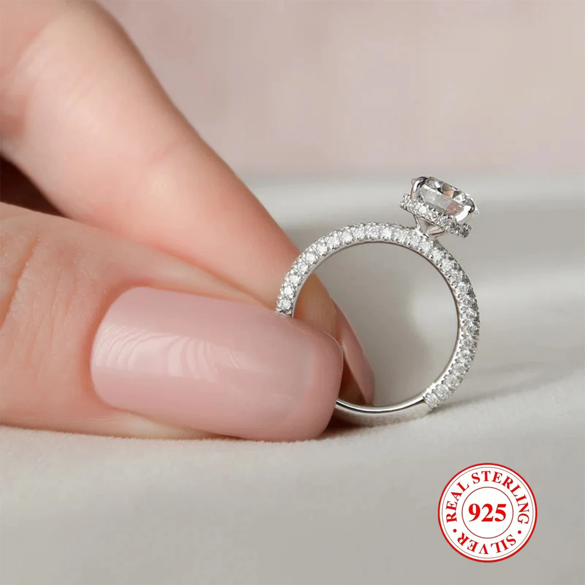 

1Pc Luxury 925 Sterling Silver 2ct Moissanite Ring,Ladies' Fashion Boutique Ring Gift