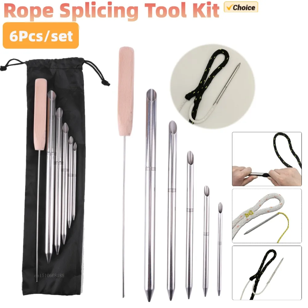 Rope Splicing Tool Kit with 5 Size Practical Line Braiding Set 1pcs Pusher Rope Junctions Fids Tool for Outdoor Boating Sailing