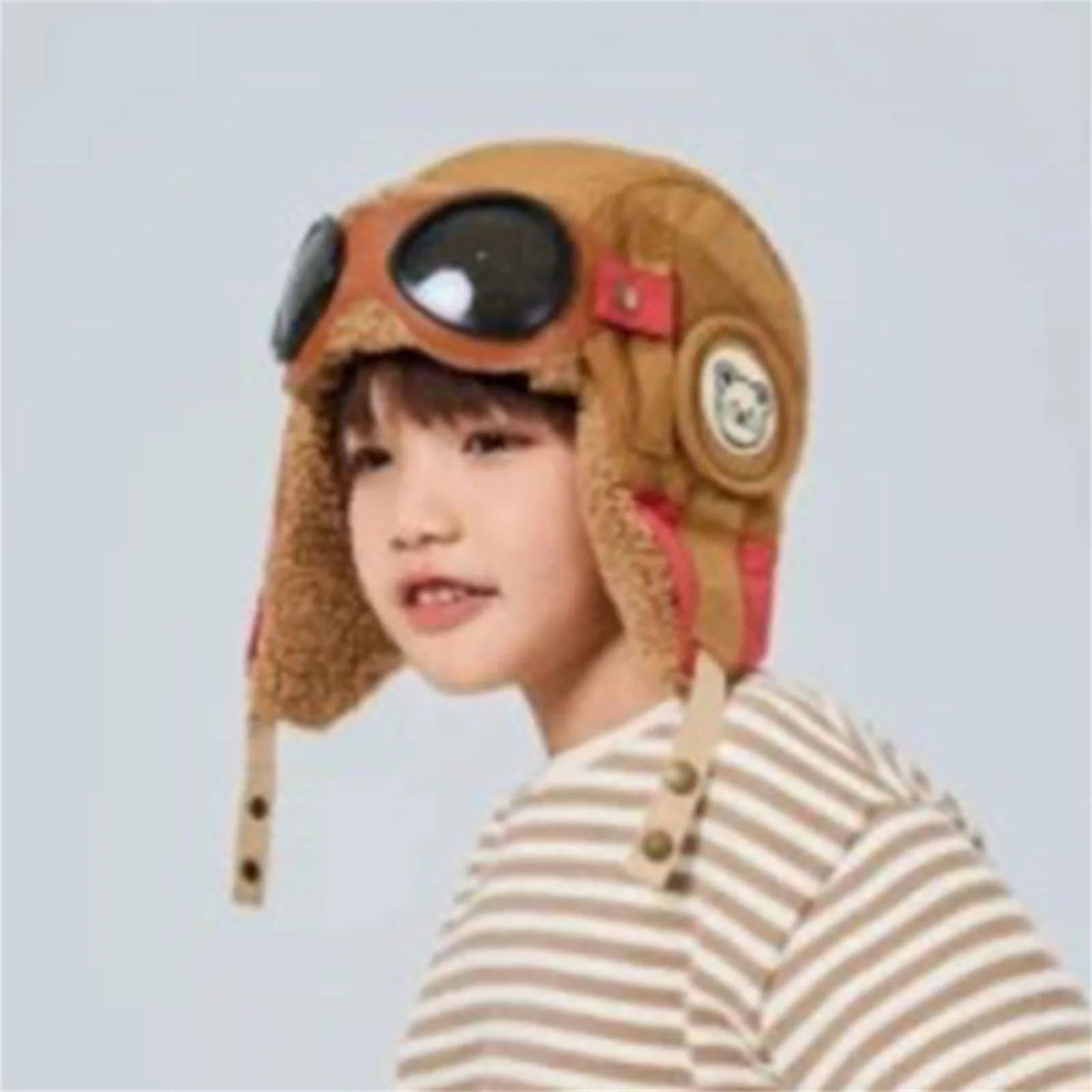 Winter Kids Pilot Hat with Blinkers Cotton Cute Bear Print Contrasting Color Casual Warm Fashion Children Amn Hat Running Caps