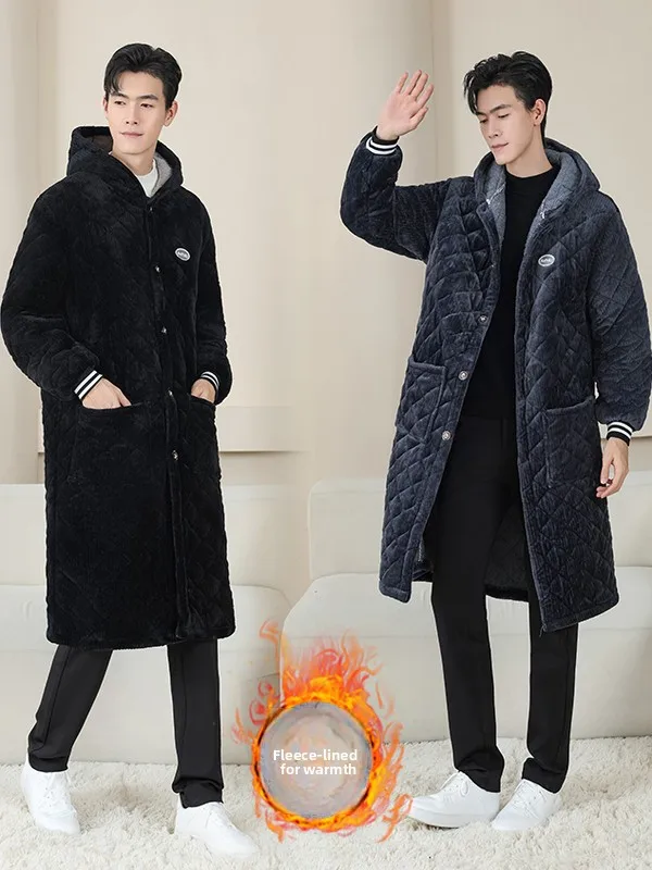 

Men's Winter Thiened Cotton Jaet Long over Knee Work Clothes Warm Fce Lined Loose Fit Heavy Du Coat Youth Faion