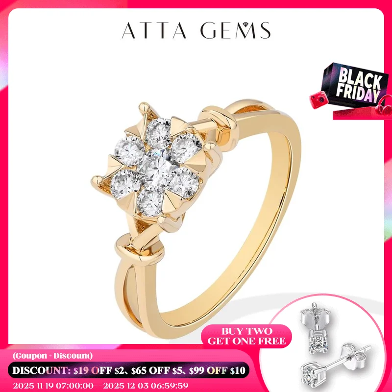 

ATTAGEMS Classical 0.2ct Moissanite Ring For Women Flower Cluster Design D VVS1 925 Sterling Silver Wedding Rings Fine Jewelry
