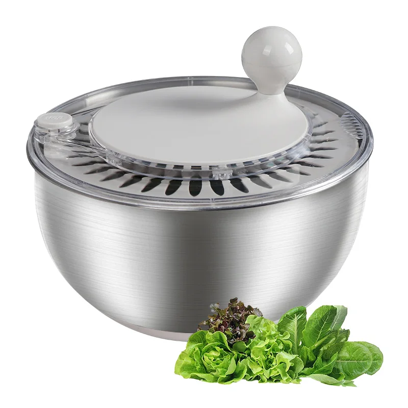 Customizable Lettuce Spinner Bowl Vegetable Drying Manual Stainless Steel Salad Spinner Drainer with Handle