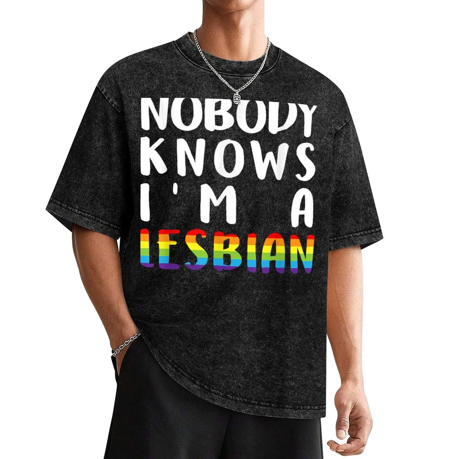 

Nobody Knows Im A Lesbian LGBT-Q Pride Gay Proud Ally T-Shirt oversized t shirt essential t shirt men graphic t shirts