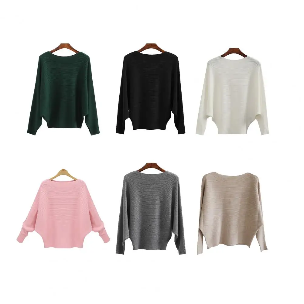 2025 가을 겨울 솔리드 긴팔 니트 스웨터 여성용 핑크 루즈 슬래시 넥 풀오버 여성 캐주얼 오프숄더 니트 점퍼
