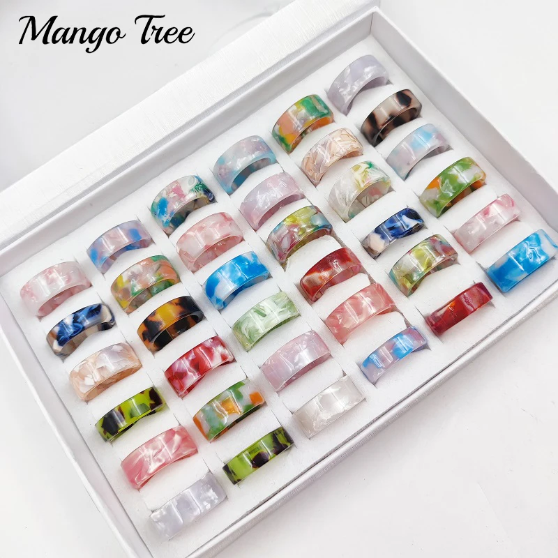 12/24/36pcs/Lot Resin Acrylic Ring for Women and Girl Mutation Shell Colourful Trendy Rings Mixed Jewelry Party Gift Accessories