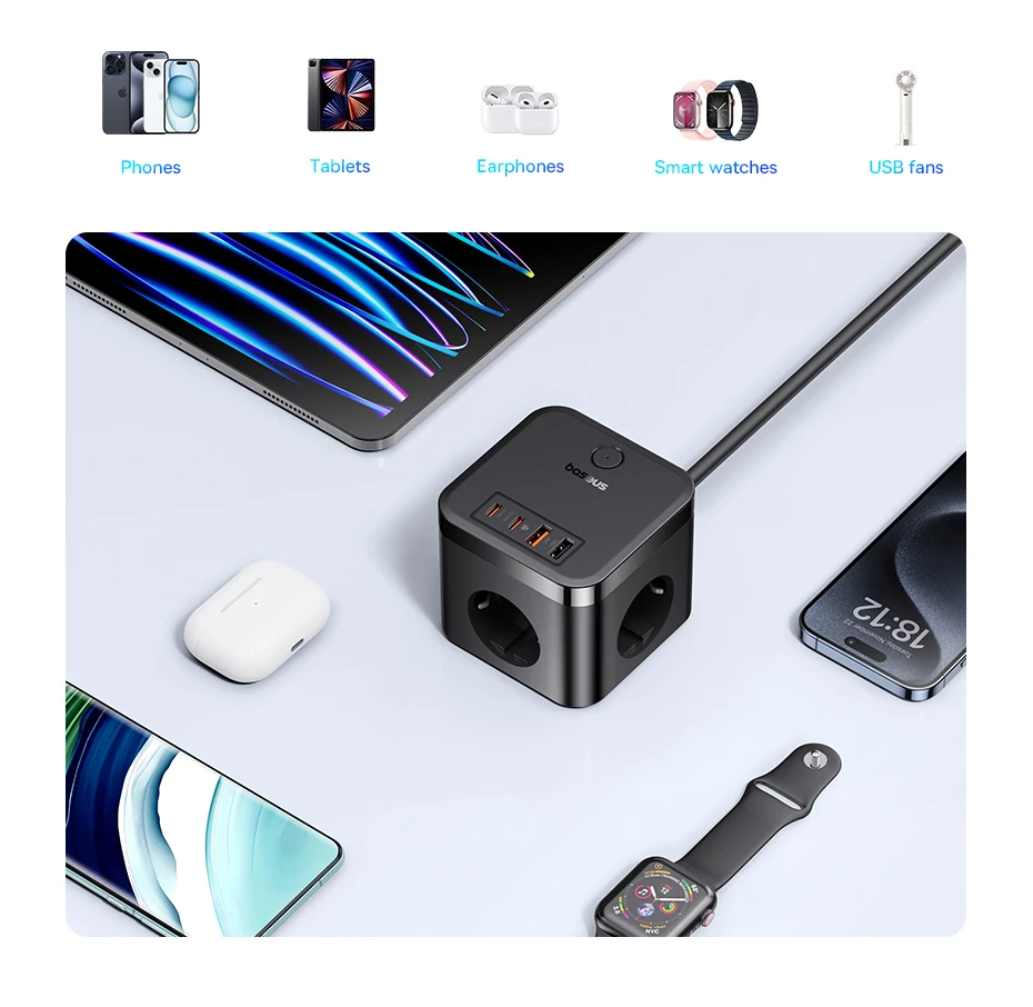 Baseus 30W Ladegerät Schnelle Steckdosenleiste 4000W 3AC Steckdose Desktop Ladestation Überspannungsschutz Für Tablet iPhone Samsung Xiaomi – Detail 10