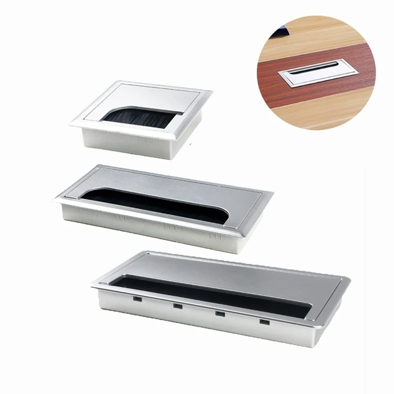 1Pc รูครอบคลุม Grommet เงิน ABS พลาสติกรูปสี่เหลี่ยมผืนผ้าสาย Grommet Hole สำหรับโต๊ะคอมพิวเตอร์ตาราง